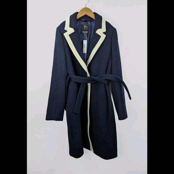 J. Crew Jackets & Blazers - [SOLD] NWT J CREW Womens Sz 10 Tipped Topcoat Navy Blue Belted K0708